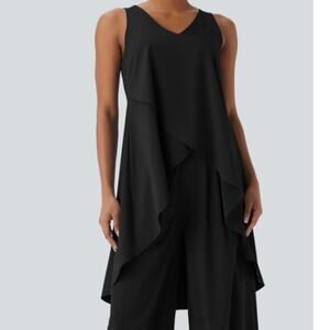 Halara Breezeful Flowy Crossover Tank Top XL Black Longline Ruffle - Minimalist